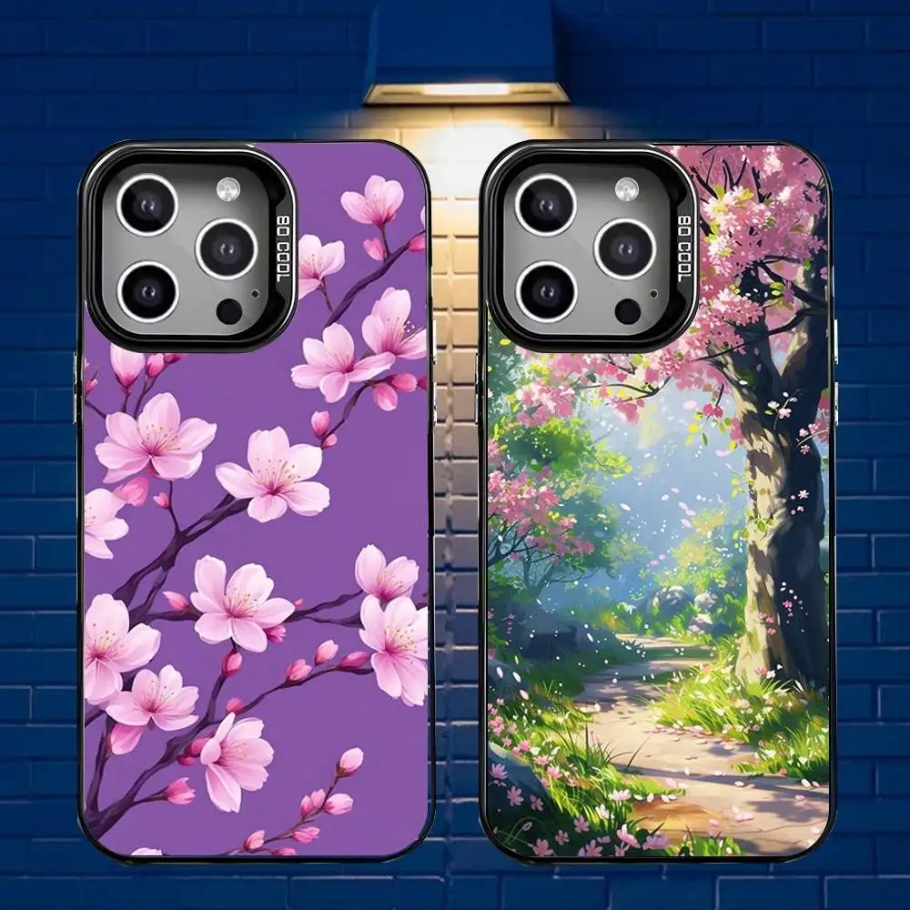 

Funda Cherry Blossom Tree Phone Case For iPhone 16,15,14,13,12,11,Mini,Pro,E,MAX Gray Matte Silicone Black Cover
