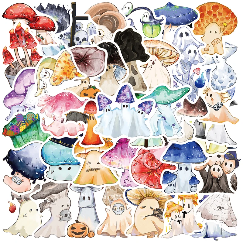 50Pcs Halloween Ghost Mushroom Stickers Waterproof DIY Decals for Phone Case Notebook Water Bottle Laptop Luggage Skateboard