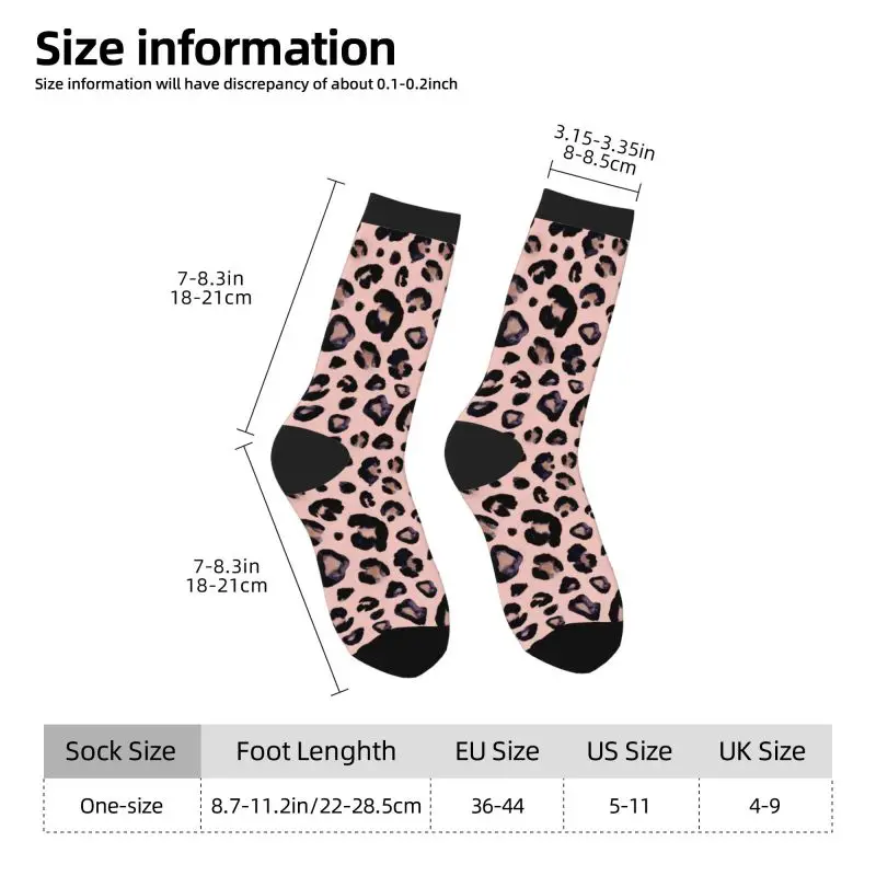 Pink Leopard Print Funny Socks Novelty Casual Crew Socks Contrast Color Design Cool Dress Socks for Women Gift