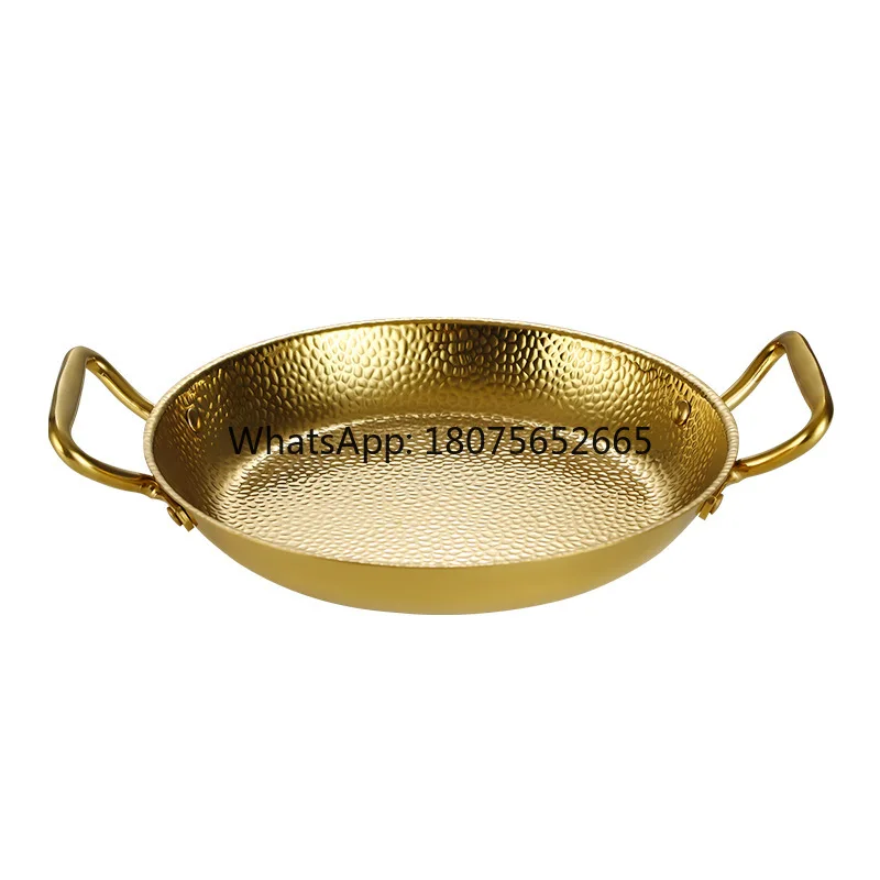 Stainless steel korean fried chicken plate fire dry pot double ears flat bottom
