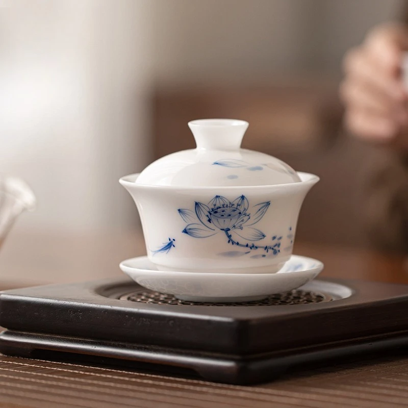 وعاء غطاء Sancai وعاء شاي من البورسلين الأبيض من Dehua على الطراز الصيني المنزلي عالي الجودة ذو سعة كبيرة غطاء تحوم وعاء شاي #1