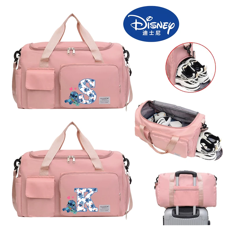 Disney Stitch Cartoon Tote Travel Bag Gym Duffle Pack with Shoe Compartment Letters HandBag Large Capacity Clothes Storage Bags