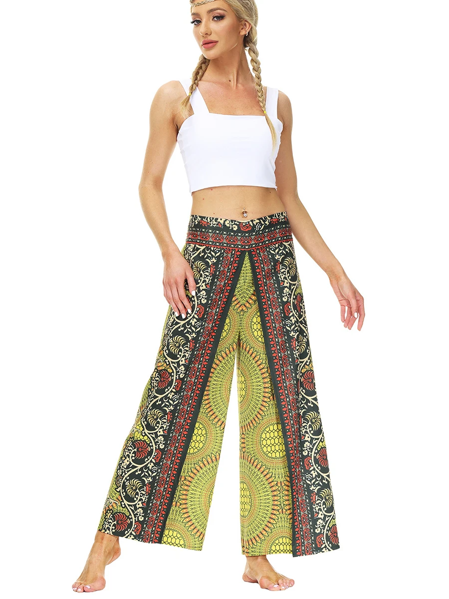 Womens Slit Wide Leg Pants,Palazzo Yoga Pants,Casual  Boho Vintage Hippie Bohemian Pilate Beach Pants