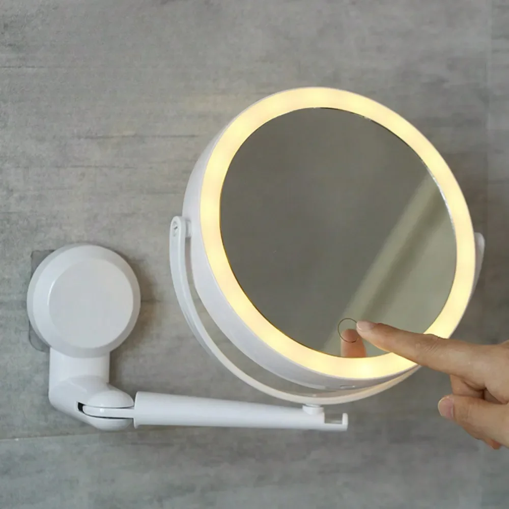 Wall LED Vanity Cosmetic Mirror with Touch Screen Foldable Dimming Makeup Mirror USB Charging 360 Rotation Double-sided Bathroom