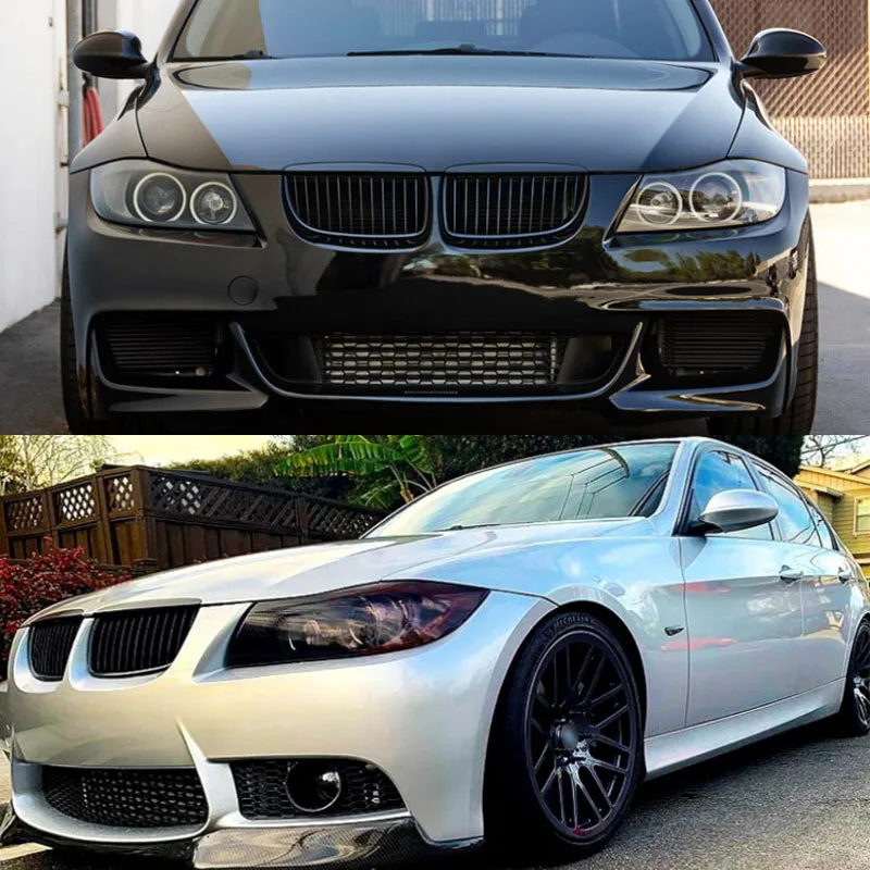 Glossy Black For BMW 3-Series E90 Sedan E91 Wagon 318d 320d 2005-2008 A Pair Front Bumper Grid Kidney Grills Racing Grille ABS