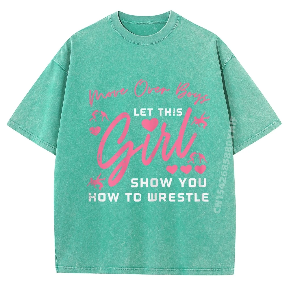تي شيرت برسومات المصارعة من Move Over Let This Show، تي شيرت رجالي عالي الجودة مغسول على الطراز الصيني