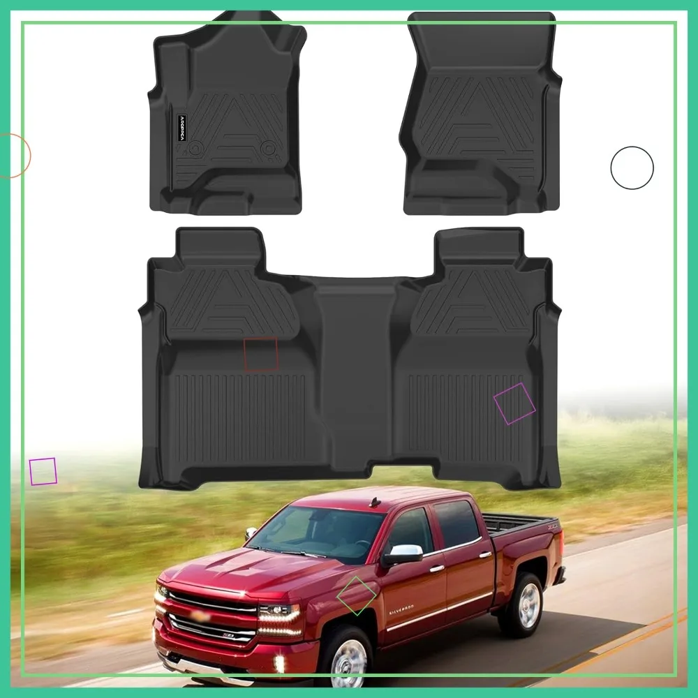 

All Weather Car Floor Mats for Chevy Silverado/GMC Sierra Crew Cab (2014-2019) TPE Rubber Liners Full Set