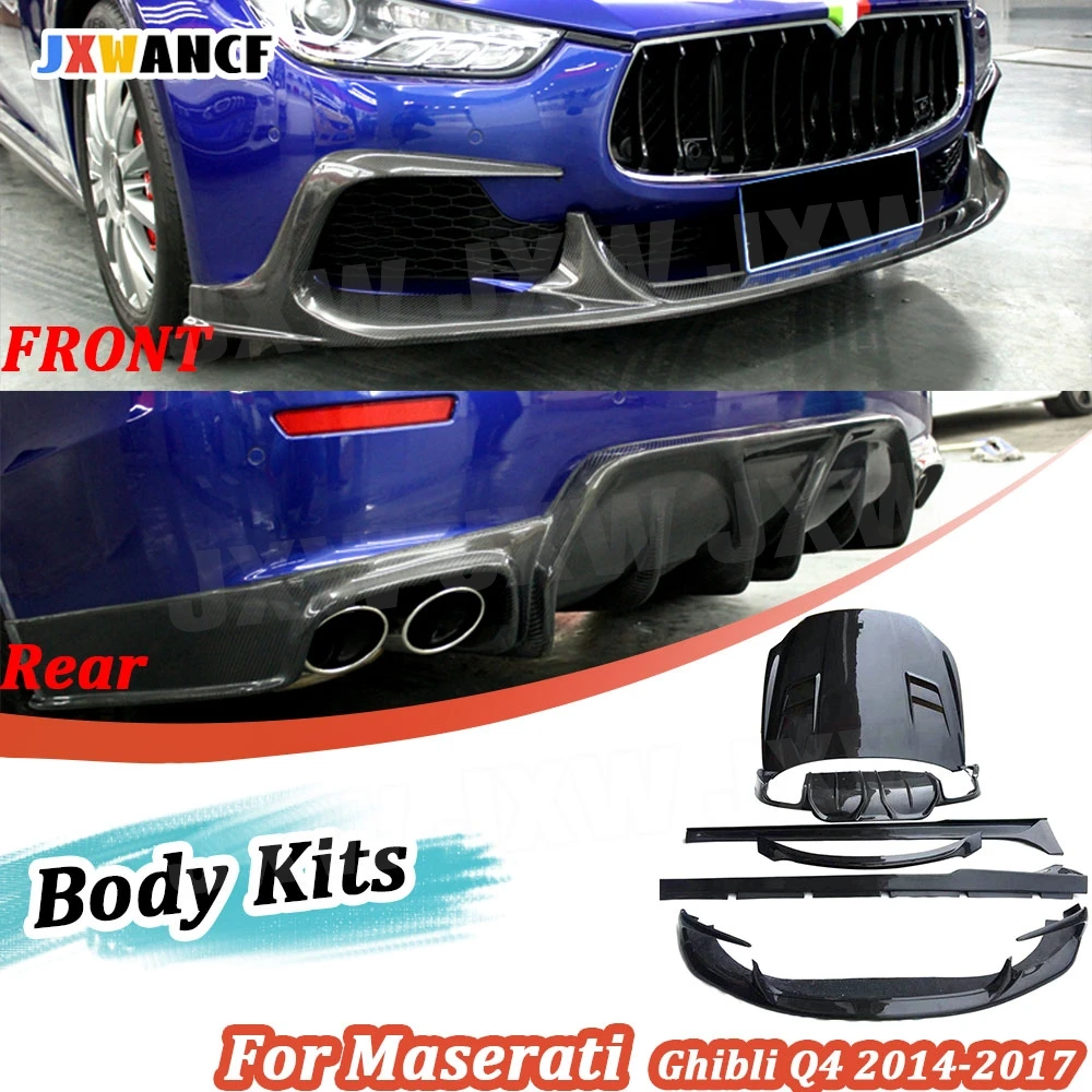 

JXWANCF передний и задний диффузор для губ, спойлер, защита бампера, боковые юбки, капот двигателя для Maserati Ghibli Q4 2014-2017, углеродное волокно