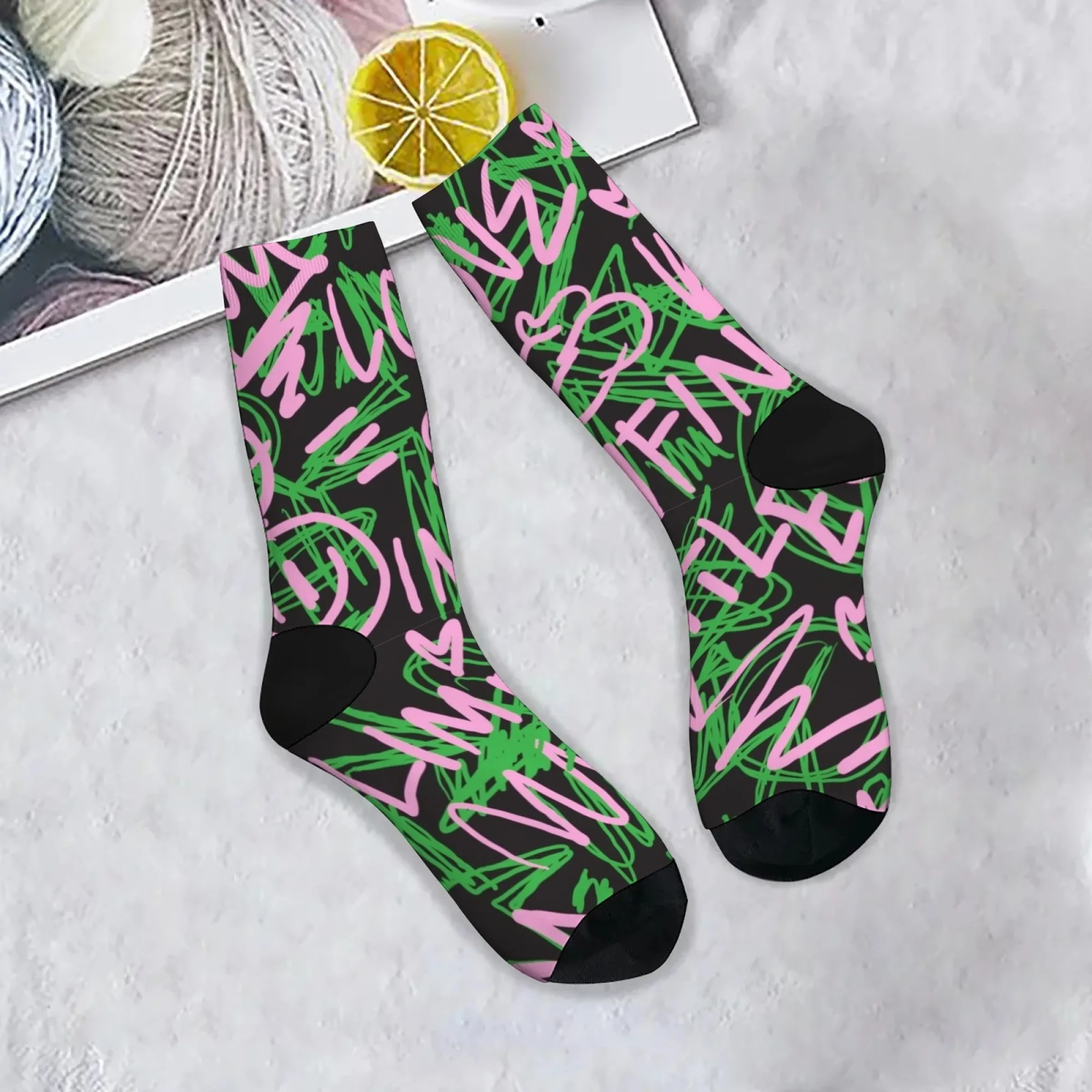 

Unisex Funny Graffiti Love & Infinity Crew Socks Fluorescent Color Letter Pattern Soft Warm Comfortable for Street Style Lover