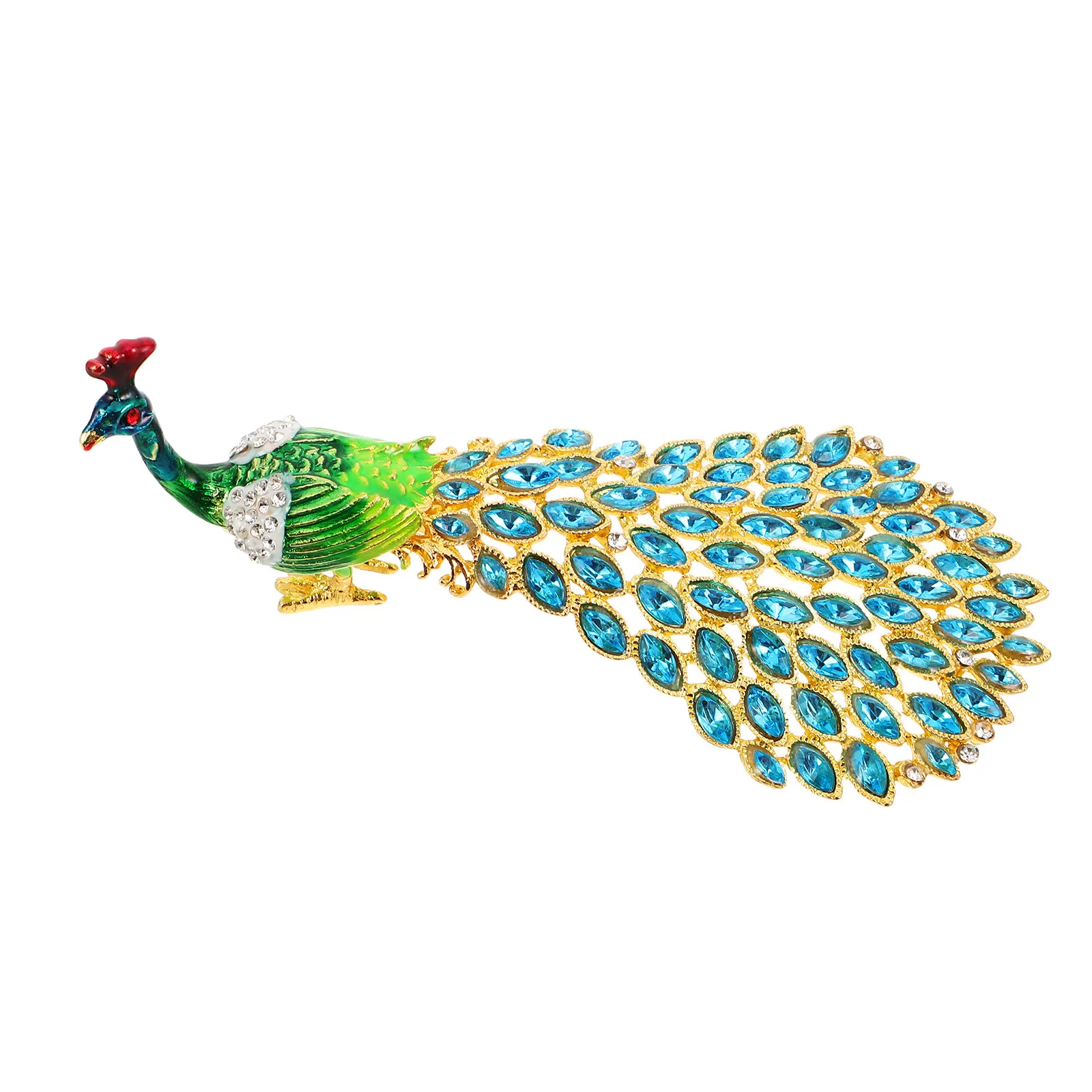 

Enameled Peacock Jewelry Box Hand-Painted Red with Crystal Rhinestones for Rings Earrings Gift for Women Girls