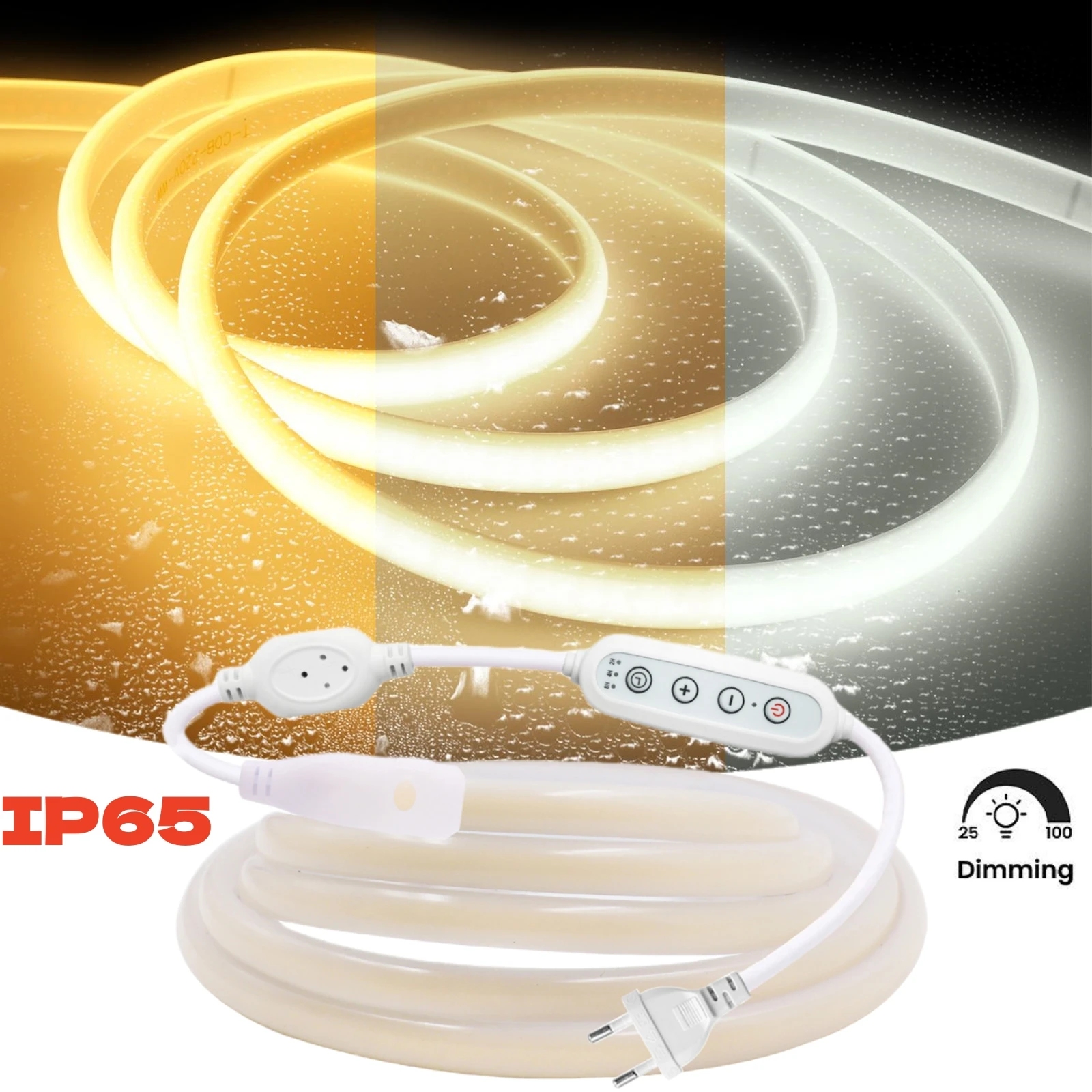 

COB LED Strip Light With EU UK AU Dimming Timer Plug 220V Waterproof IP65 no-Tape Kitchen Cabinet Lamp 3000K 4000K 6000K Ribbon