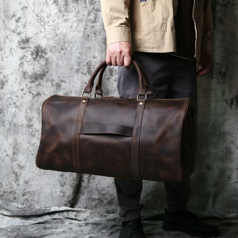 NZPJ männer Retro Leder Große-kapazität Reisetasche Crazy Horse Leder Handtasche Top Schicht Rindsleder Business Reise Schulter tasche – Detail 12