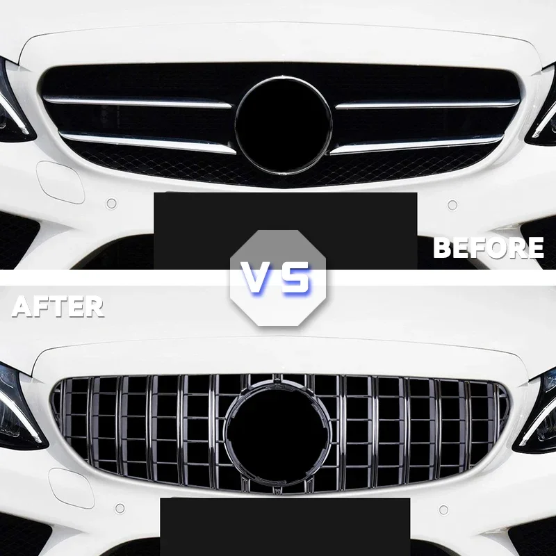 Front Bumper Grille Racing Grill Sliver/Gloss Black Style For Mercedez Bens C Class W205 2015 2017 2018