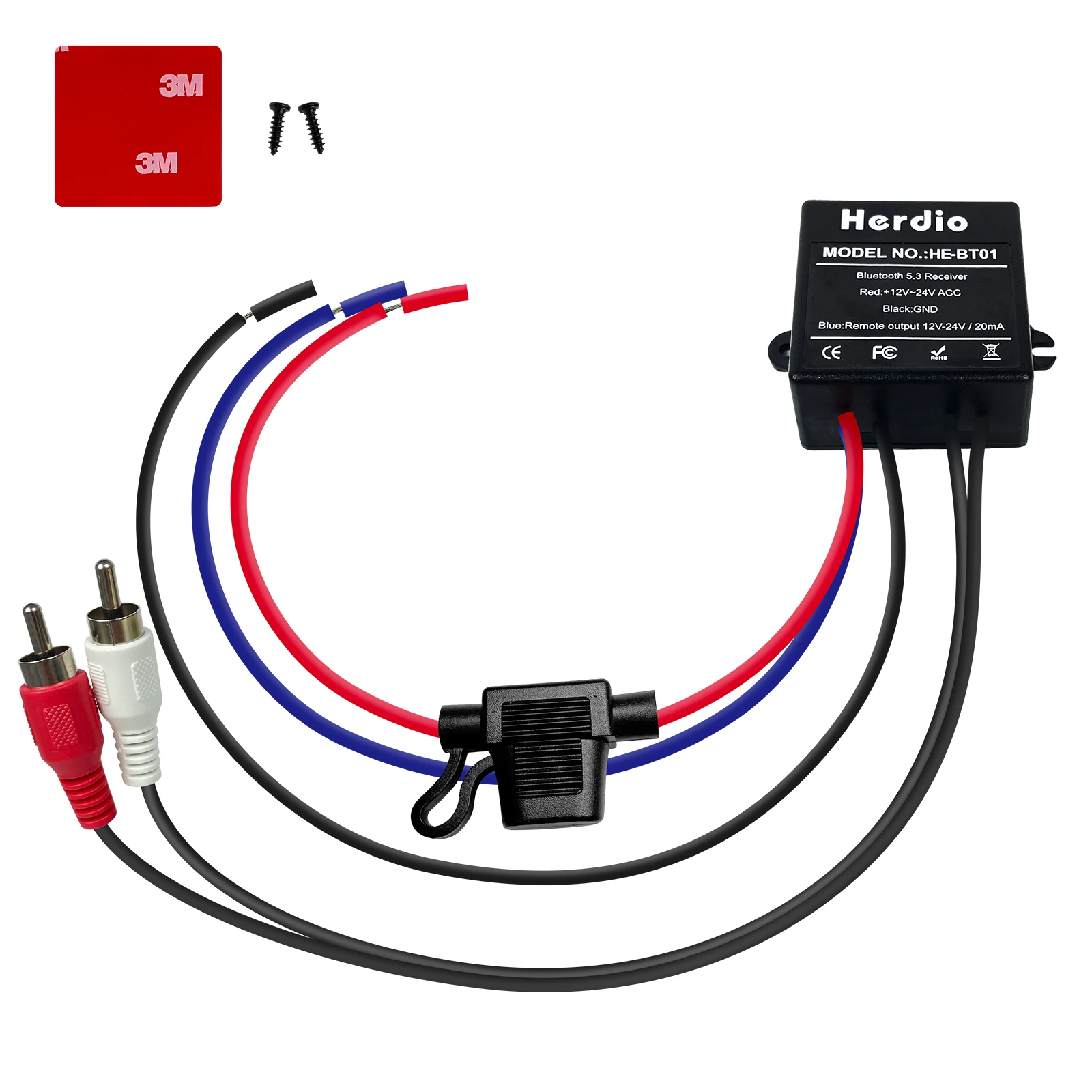 Herdio Marine Bluetooth Receiver IP67 Waterproof BT 5.3 Remote Wireless Connectivity 3.5mm RCA Output Bluetooth Receiver for Car