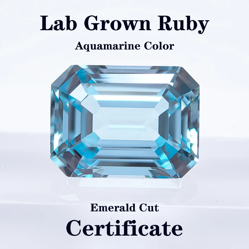 

Lab Grown Sapphire Emerald Cut Aquamarine Color Charms Gemstone DIY Ring Necklace Earrings Main Materials with Certificate