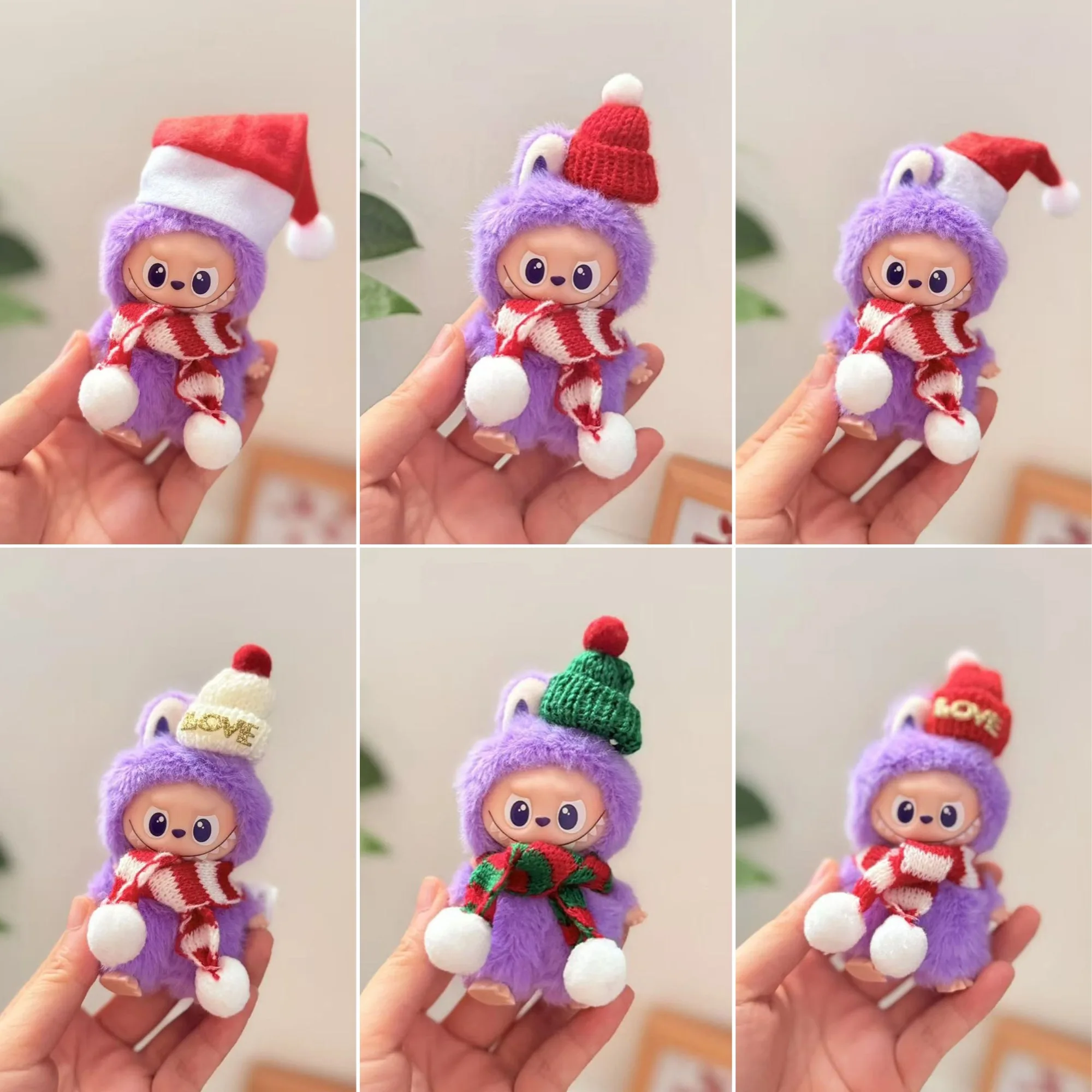 

10cm Mini Labubu 4.0 Doll Clothes 4th-Gen Labubu White Red "LOVE" Hat Pom-pom Scarf Winter Christmas Sets for Mini Labubu