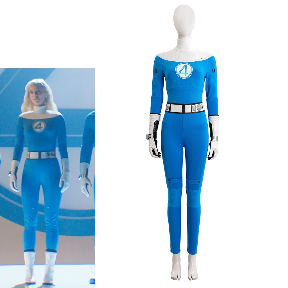 

Invisible Cosplay Woman Susan Storm Costume Woman's Blue Jumpsuit Full Set Halloween Cosshow Party Outfit
