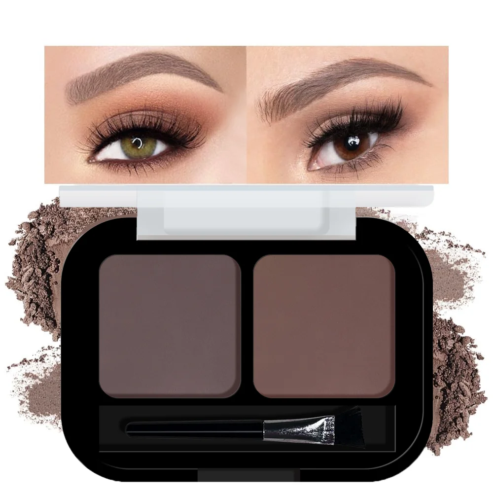 بودرة حواجب غير لامعة مزدوجة النغمة مع فرشاة لتشكيل الحواجب ثلاثية الأبعاد ومحيط الوجه، مزيج سهل، مقاوم للماء طويل الارتداء، مكياج شتوي لعيد الميلاد #1