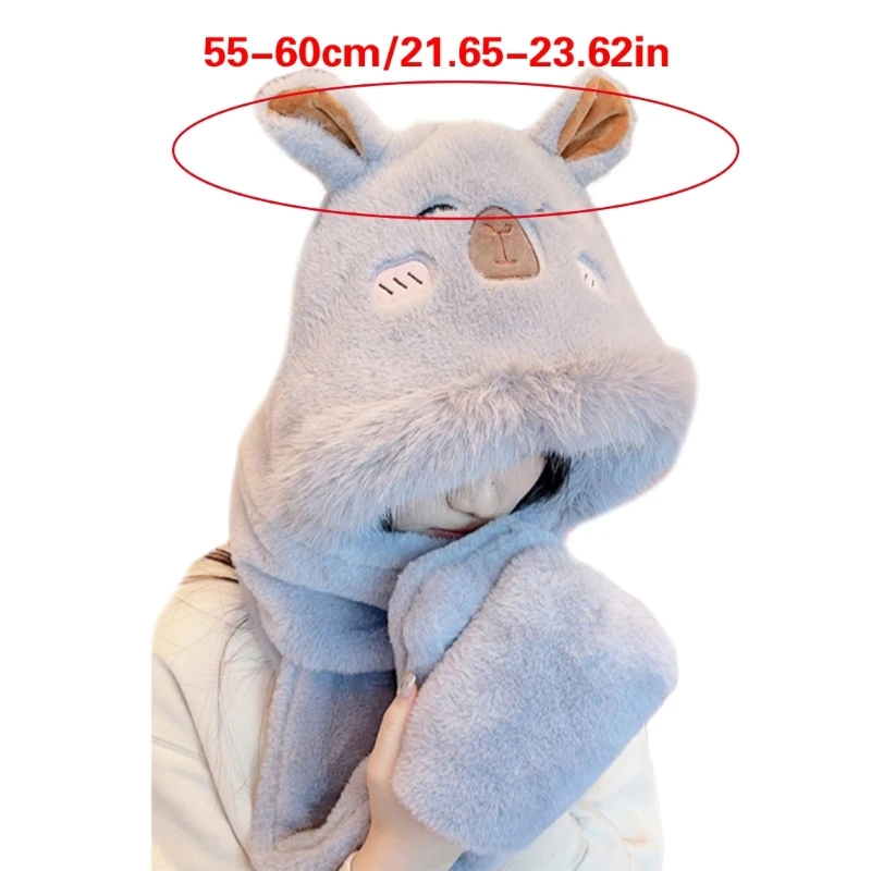 Bear Ear Plush Scarf Gloves Hat for Cold Weather Earflap Hat for Student Girl Outdoor Winter Activity Ear Protective Dropship image 6