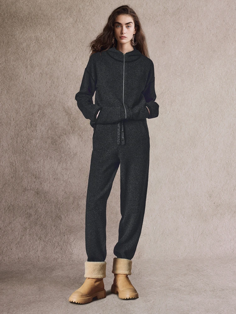 

Вязаный комплект из смеси шерсти Wind Home First Class, длинный свитер с воротником-молнией, повседневный зимний женский ансамбль