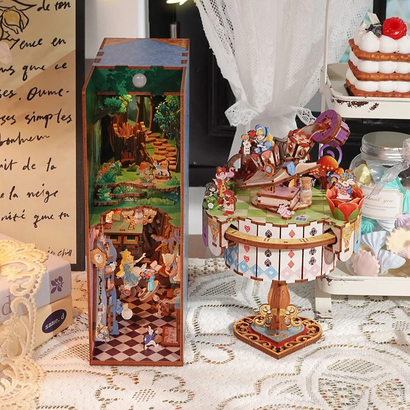 3D Wooden Puzzle Book Nook Princess in Wonderland Music Box Miniature Model Kits Jigsaw Puzzles for Friends Birthday Gifts