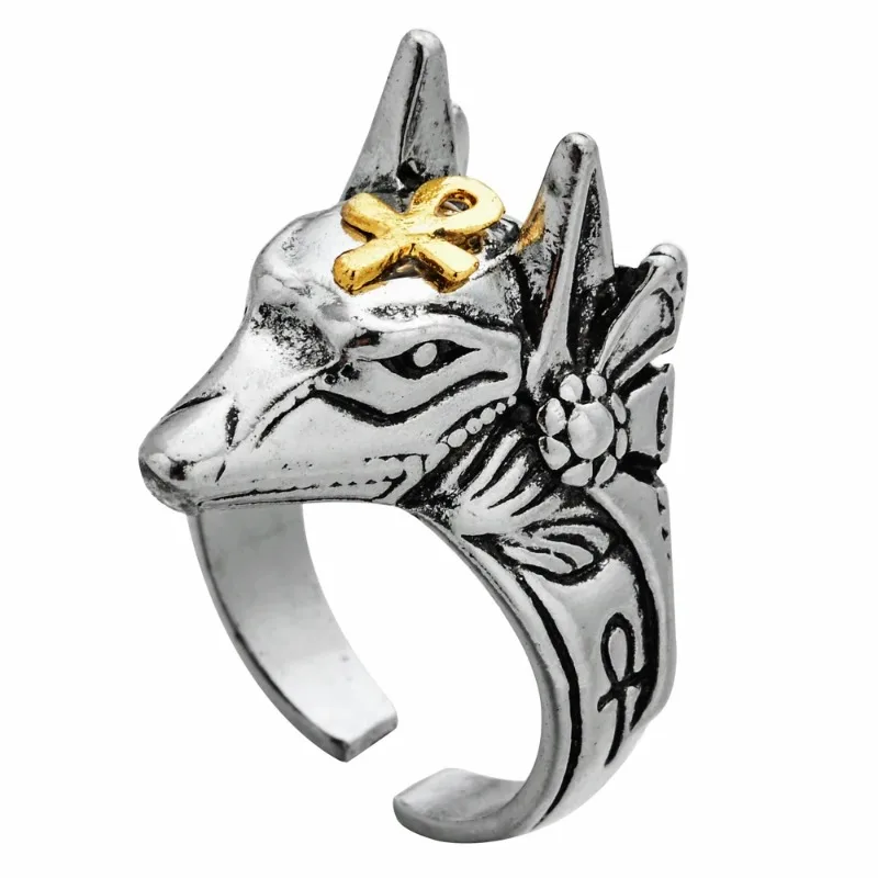 Simple Anubis Beast Cross Men and Women Rings Cross Design Animal Finger Rings Adjustable Jewelry Punk Fashion Jewelry Wholesale