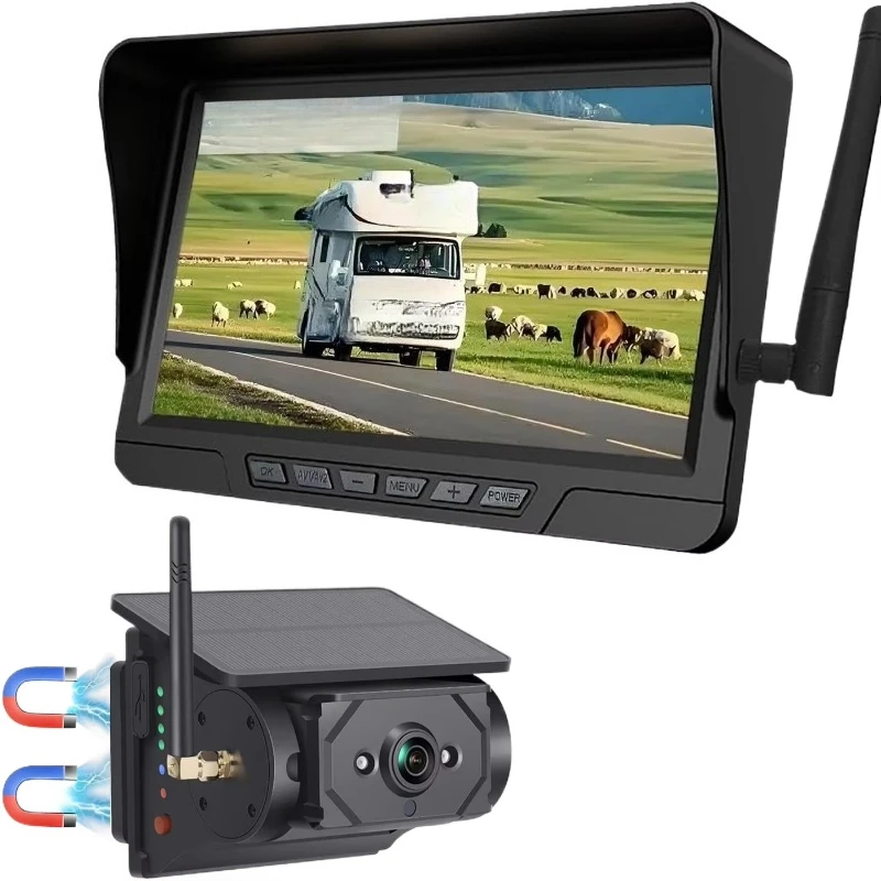 

7-Inch wireless solar magnetic high definition driving recorder with reversing camera for trucks