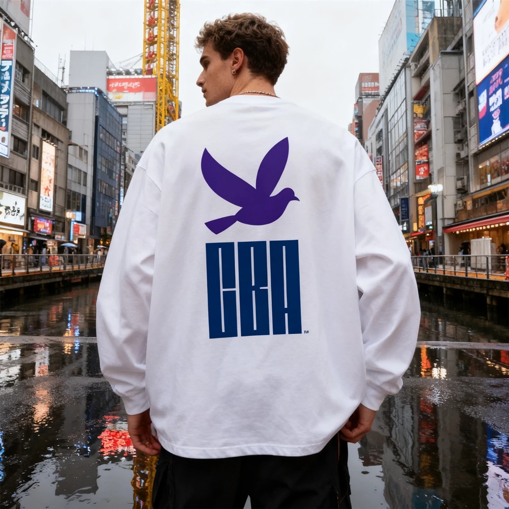 

KUCLUT 300GSM Лучшее качество 1:1 Уличная одежда Повседневная свободная футболка с длинными рукавами Топы с графическим принтом Футболка большого размера для мужчин и женщин