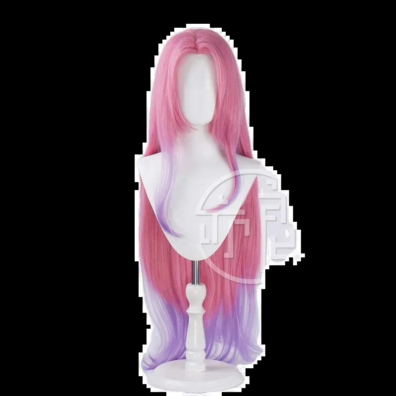 Wig Cosplay Seraphine Crystal Rose KDA Game LOL 2025, Wig Wanita Bergelombang Longgar Warna Pink Campuran Ungu, Rambut Sintetis Tahan Panas