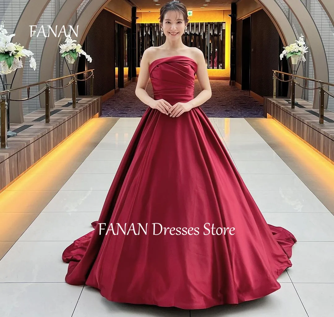 FANAN Strapless Fashion Vintage Evening Party Dresses ウェディングドレスです A-Line Japan Satin Red Women Formal Gowns Event Prom Gowns