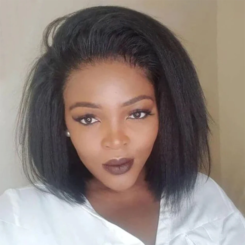 Ready To Wear Glueless 13X4 Kinky Straight Lace Frontal Wigs Virgin Human Hair Bob Brazilian Hair Yaki Straight Wigs For Women