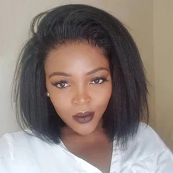 Ready To Wear Glueless 13X4 Kinky Straight Lace Frontal Wigs Virgin Human Hair Bob Brazilian Hair Yaki Straight Wigs For Women