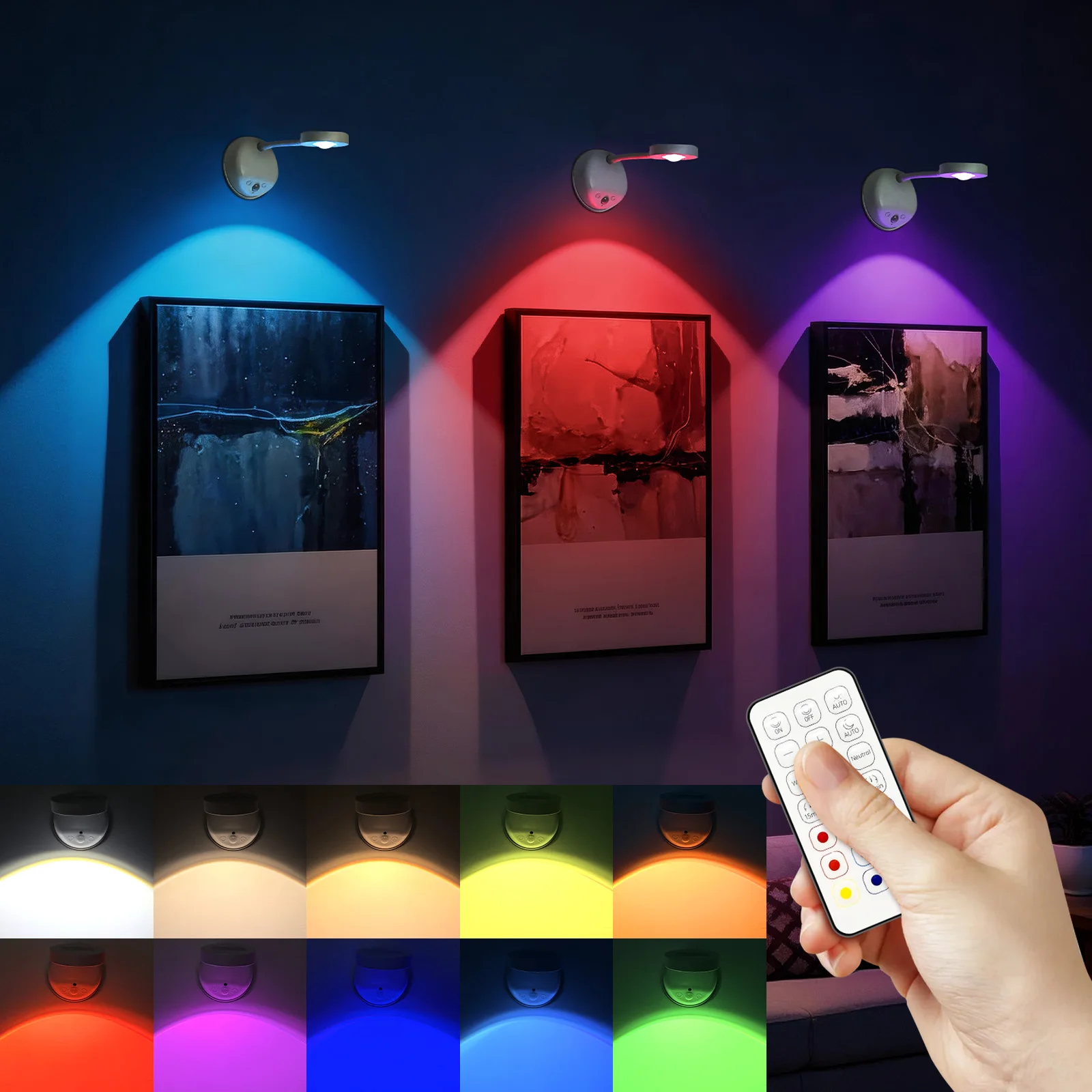 

RGB-светильник с датчиком движения, перезаряжаемый, магнитный, светодиодный, 16 цветов, с регулировкой яркости и пультом ДУ, для лестниц, спальни, прихожей