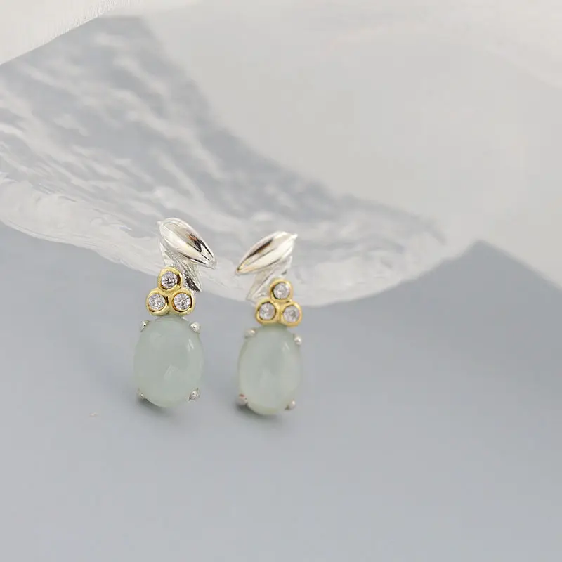 

Простота, элегантность, листья бамбука, серьги из стерлингового серебра 925 пробы, инкрустированные натуральным аквамарином, стильные креативные женские серьги в подарок