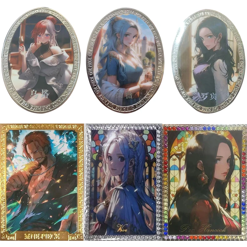 

Anime ONE PIECE Shanks Uta Nico Robin Boa Hancock Nefertari D. Vivi Mirror metal collection card Children's toys Board game card