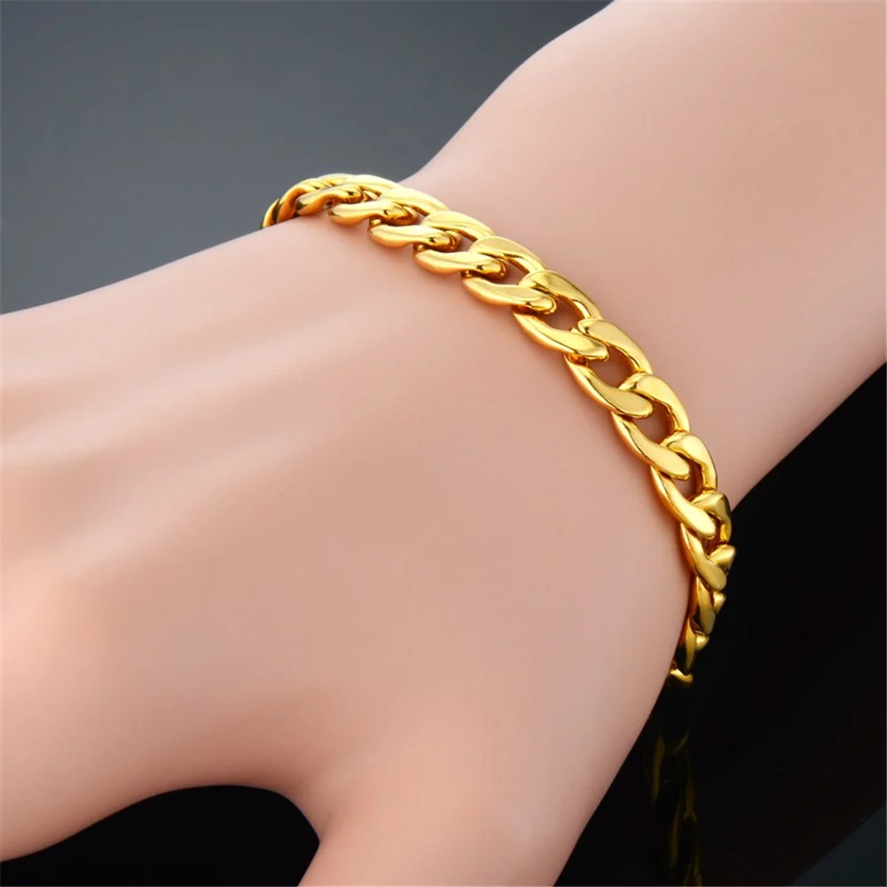 Gold Silver Color Stainless Steel 7mm Cuban Link Chain Bracelets Necklace For Women Men Fashion Party Wedding Jewelry Sets Gifts