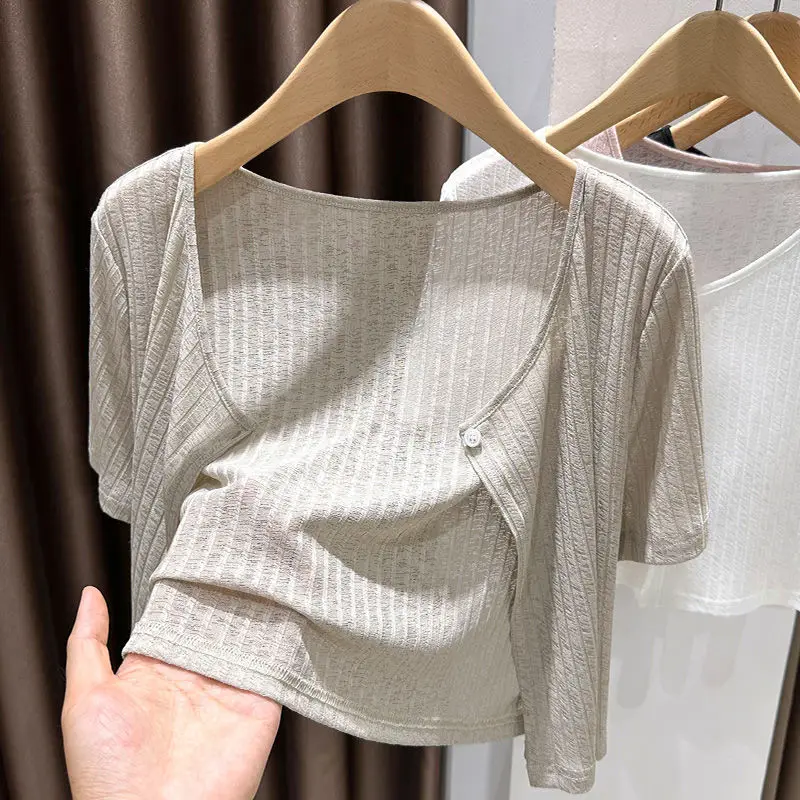 Large Size Ice Silk Hollow out Shoulder Wrap Sun Protection Short Sleeve Air Conditioning Cover up Summer Thin Outerwear for ...