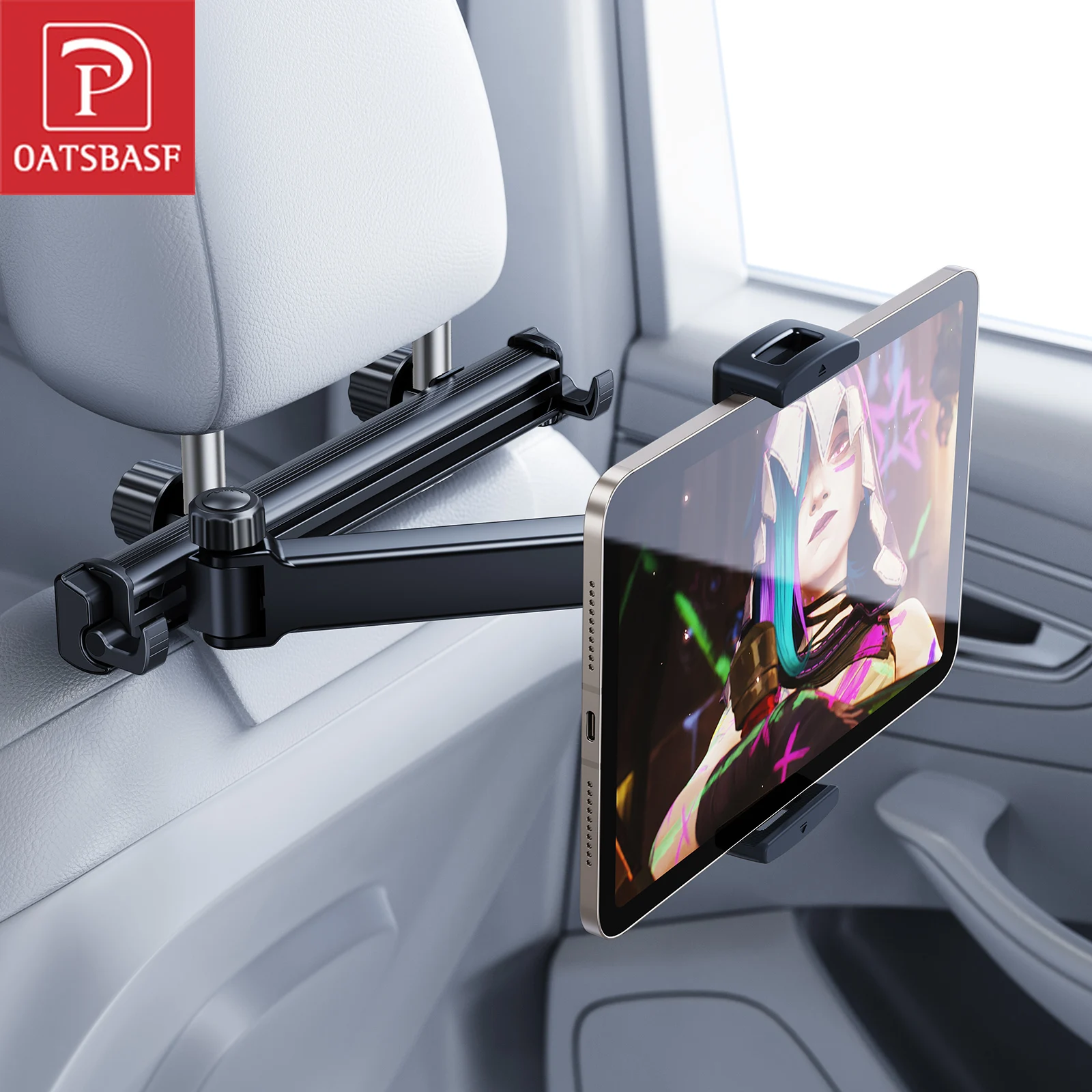 

Oatsbasf Car Tablet Holder Stand Backseat 360°Rotate Foldable Adjustable Car Phone Bracket with Hooks Car Interior Accessories