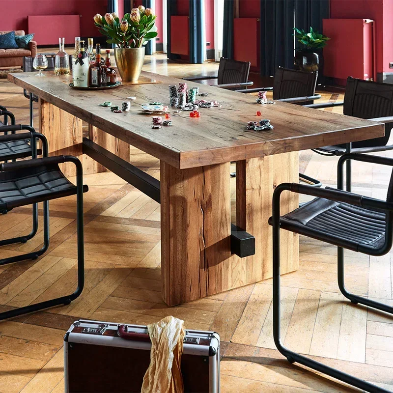 

For style office desk and chair combination loft solid wood conference table long table simple negotiation table iron art