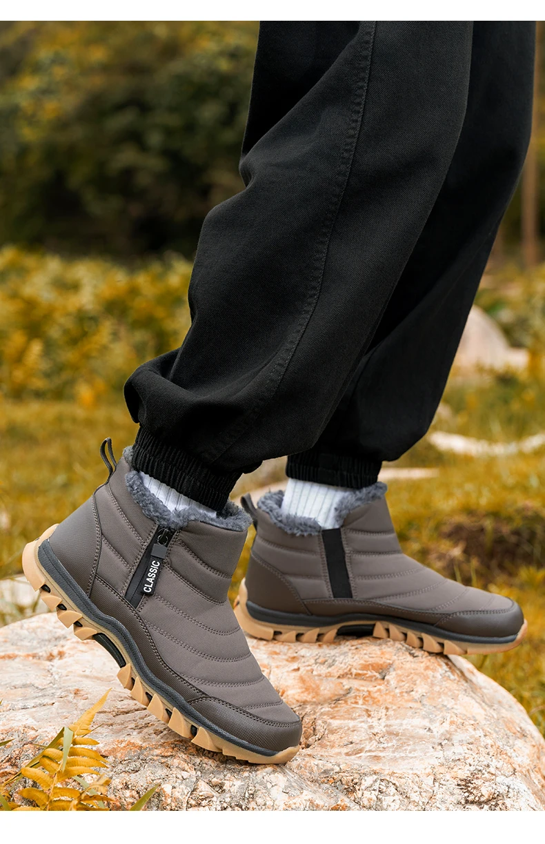 Winterstiefel für Damen und Herren, mit dickem Fleece-Futter, warm, knöchelhoch, mit seitlichem Reißverschluss, rutschfest, wasserdicht, für den Außenbereich, Winterschuhe. – Detail 8