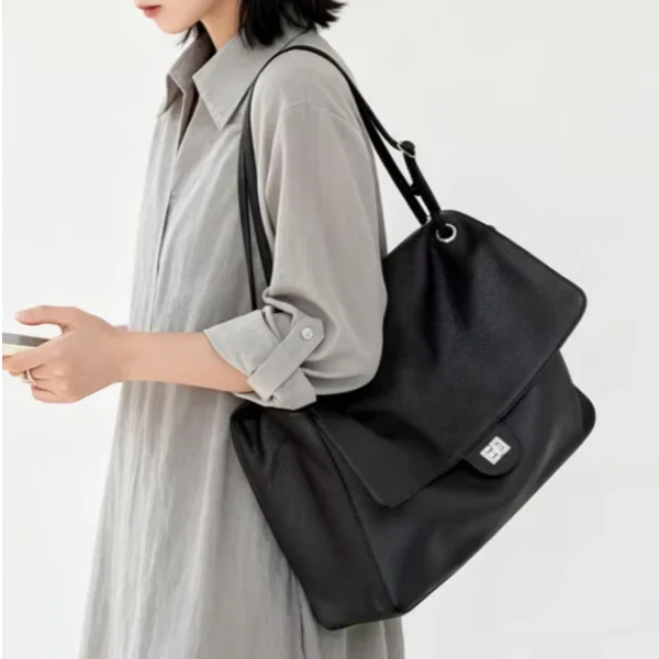 Genuine Cowhide Shoulder Bag for Women Vintage Flap Crossbody Purse Large Capacity Soft Leather Daily Office Commuter Handbag