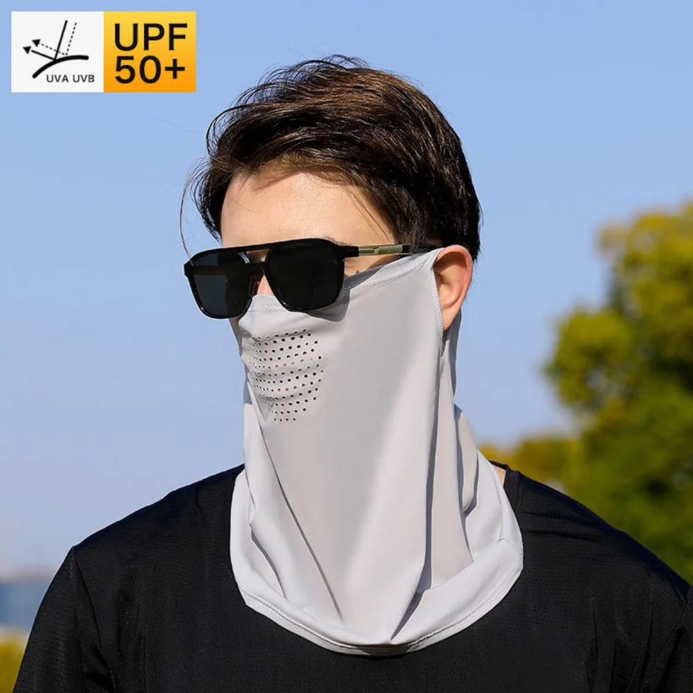 여름 자외선 차단 아이스 실크 마스크, 목 자외선 차단 얼굴 커버, 브림 포함, 야외 사이클링 자외선 차단 모자 