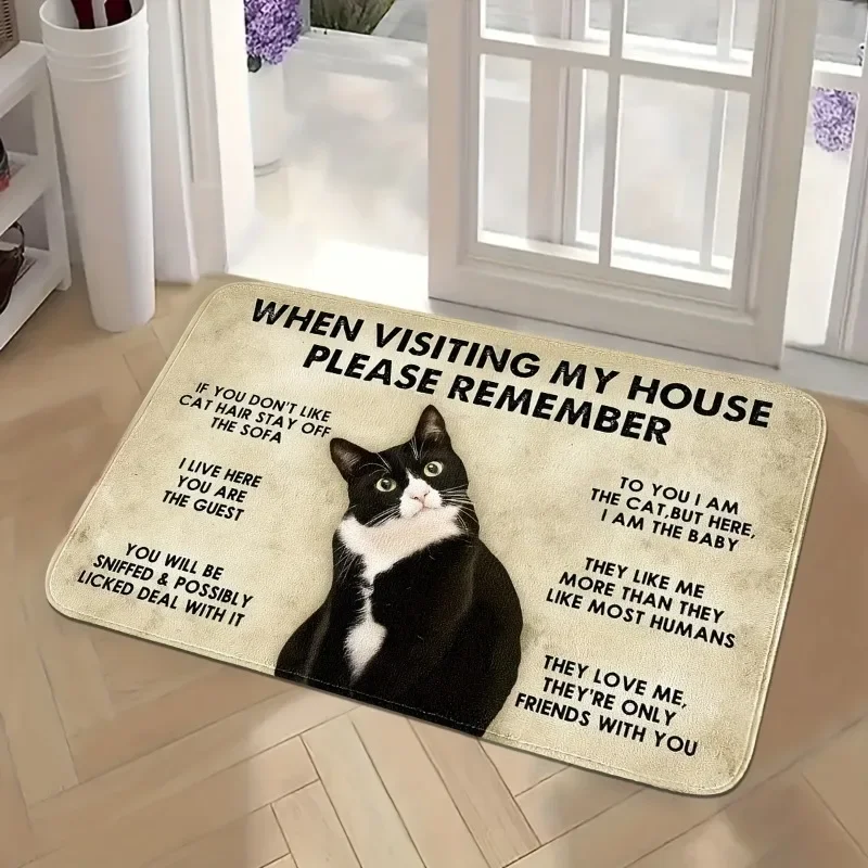 cat rules carpet, visit my house remember, cat lover's black cat apartment decoration, living room door carpet 50X80cm