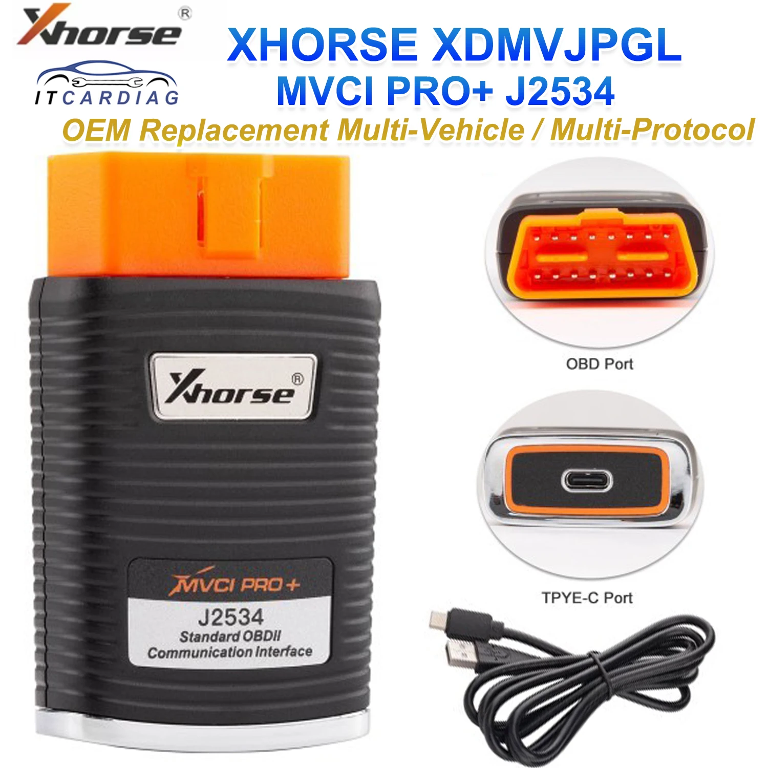 XHORSE XDMVJPGL MVCI PRO+ J2534 Diagnostic Programming Cable for Benz/ Volvo/ Nissan/ Renault/ Peugeot/ GM/ Volkswagen/ Toyota
