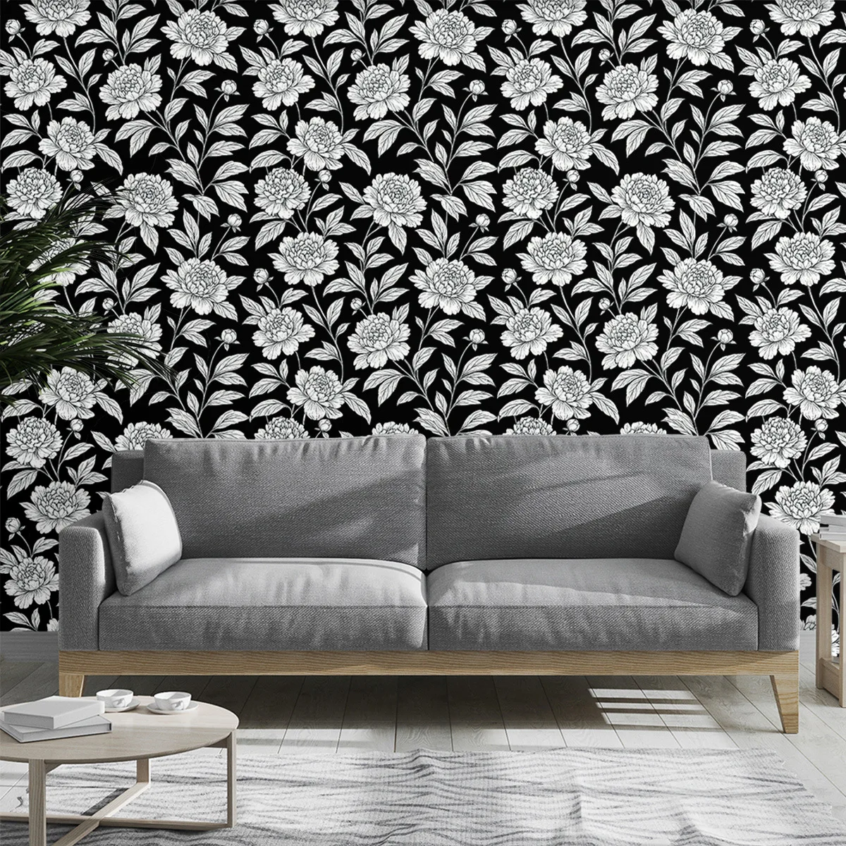 White Black Peony Wallpaper Peel and Stick Floral Removable Contact Paper Self Adhesive Wallpaper for Bedroom Bathroom