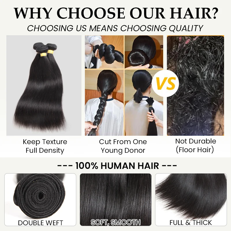 حزم الشعر البشري مستقيم البرازيلي عذراء الشعر البشري حزمة للنساء 100% جودة عالية وصلة إطالة شعر طبيعي اللون الطبيعي