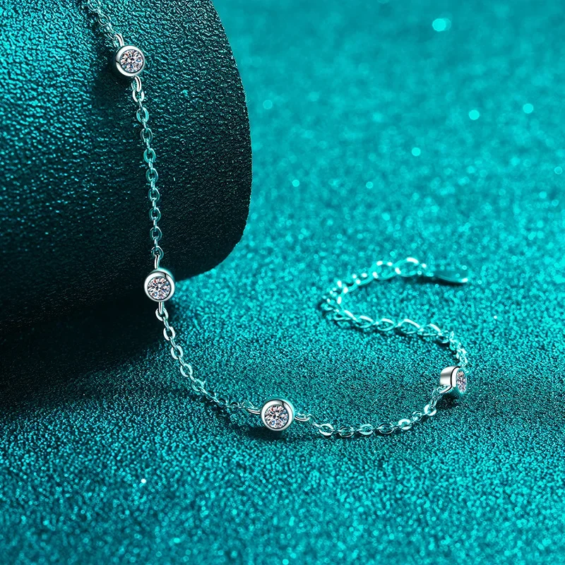 QIBAOKU 0.5cttw 3mm Bubble Moissanite Bracelet for Women Sparkling Simulated Diamonds Chain S925 Sterling Silver Jewelry 2026