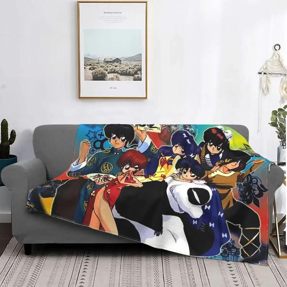 Ranma 1/2 Panda Animal Blanket Flannel Winter Japan Anime Love Manga Lightweight Throw Blankets for Bed Bedroom Plush Thin Quilt