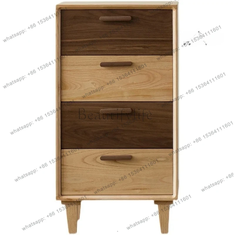 

FG26Solid wood chest storage cabinet wabi sandy wind small apartment living room modern simple high-end black walnut cabinet
