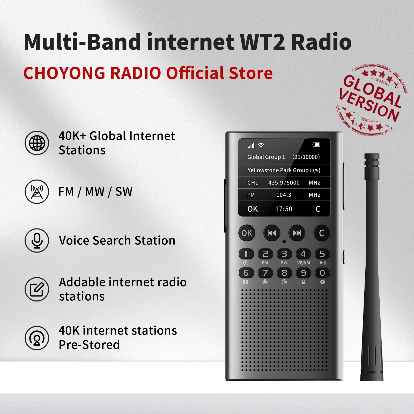 Choyong WT2 Multi-Functional Radio Professional/Business Long Range Global Public Intercom Rechargeable Handheld